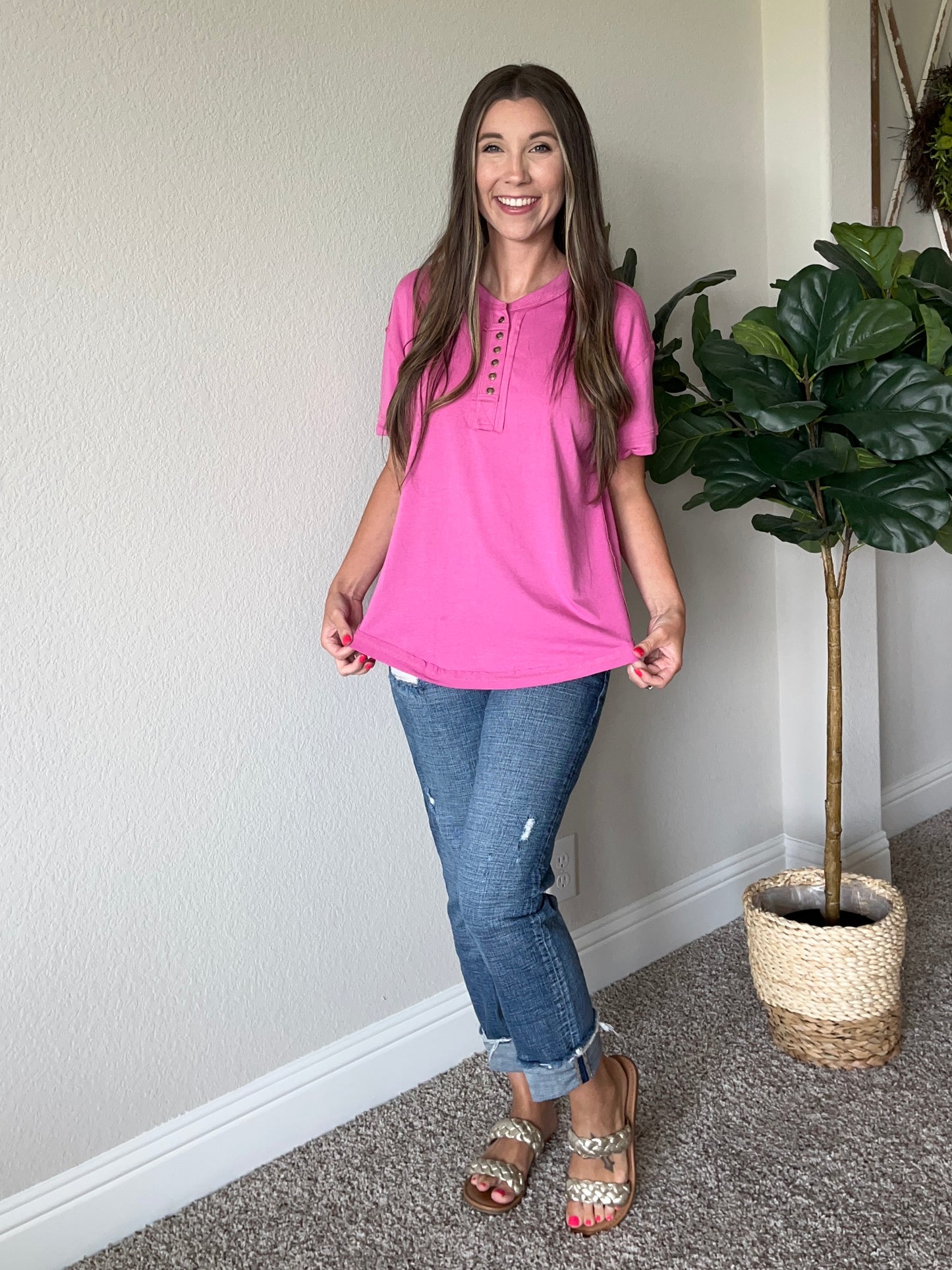 Pink Button Top